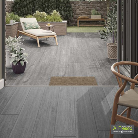 Alfresco Harewood Grey Indoor Outdoor, Grey Wood Effect Outdoor Porcelain Floor Tiles